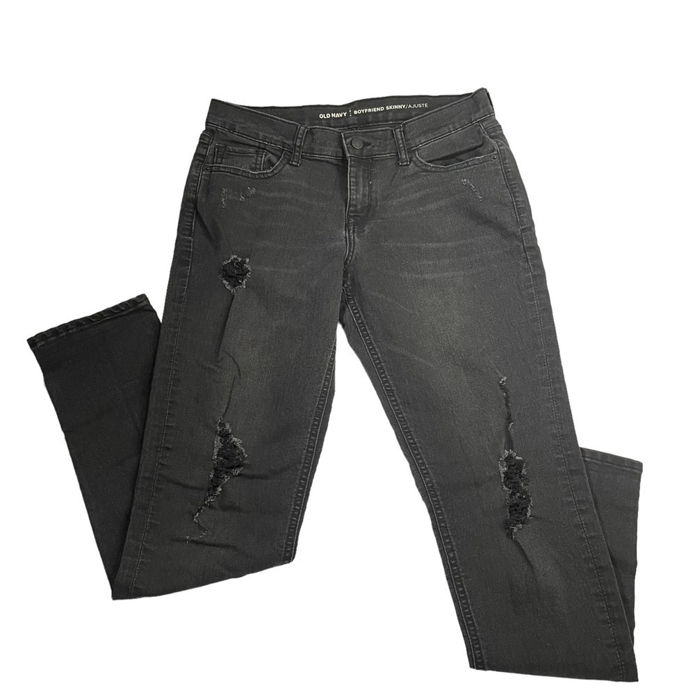 OLD Navy Boyfriend Skinny Jeans Distressed Leandra Black Womens Regular